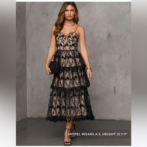 Vici Black Floral Lace Midi Dress